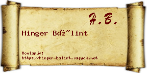 Hinger Bálint névjegykártya