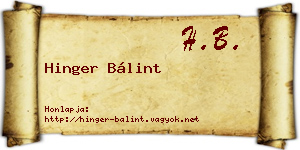 Hinger Bálint névjegykártya